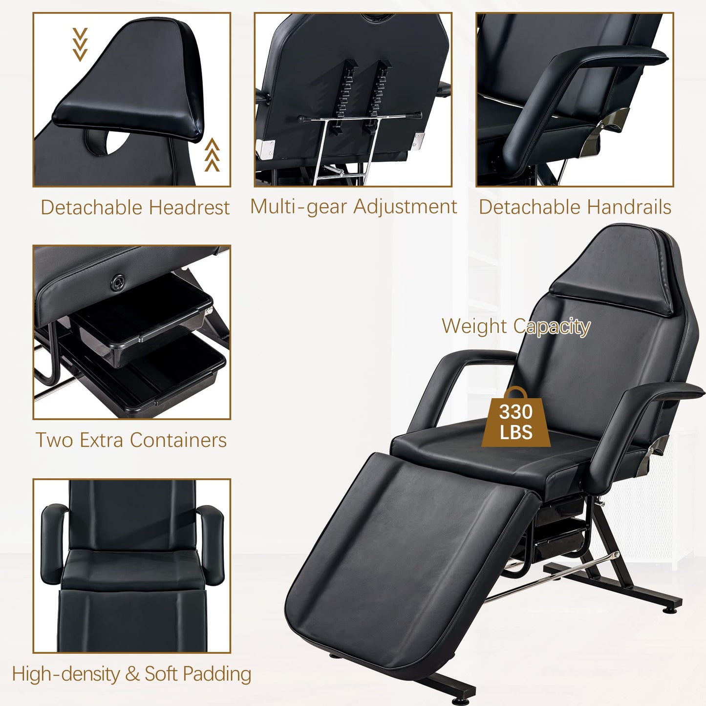 Massage Bed, Spa & Salon Chair, Tattoo Chair w/Hydraulic Stool Spa Equipment Spa Beds Salon Spa Tattoo Bed, Adjustable Beauty Salon SPA Massage Bed Tattoo Chair,Barber Chair Salon Chair Hair Stylist