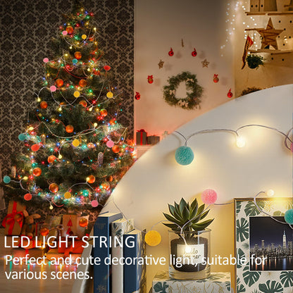 LED Pom Poms Fairy Lights - 21Feet, 20 LED, Battery Operated, Warm White Globe Lights Cute for Home,Kids Playhouse, Holiday, Christmas, Kids Room Party Birthday Wedding Valentines Decorations