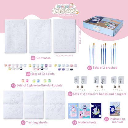 BONNYCO Paint by Numbers Kit for Kids Unicorns Pack 3 Canvas. Paint by Number, Canvas Framed Pre Drawn. Unicorn Gifts for Girls, Arts and Kids Crafts 4-6 8-12. Pintar por Numeros, Unicorn Craft