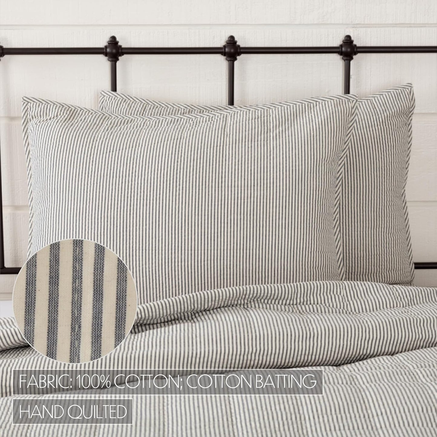 VHC Brands Hatteras Seersucker Blue Ticking Stripe Standard Sham, 21x27
