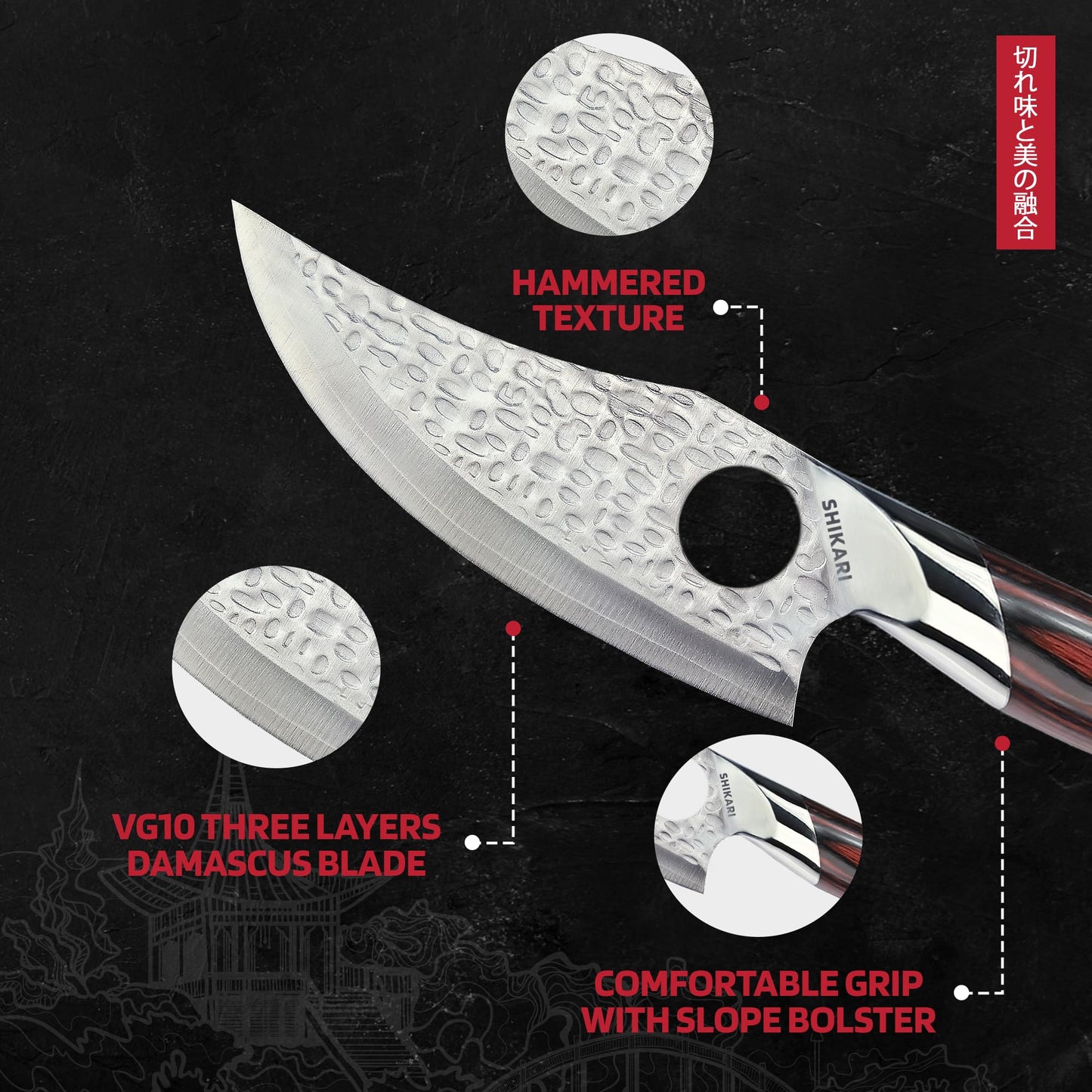 SHIKARI Viking Knife for Men – 6 inch Full Tang Japanese Kitchen Knife with VG10 Steel Blade, Hammer Finish, Ergonomic PakkaWood Handle, ABS Sheath – Northern Style Viking Knives Gift