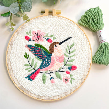 Myfelicity Punch Needle Embroidery Kit, Beginner Craft Set with Animal Pattern Design, 7.9 Inch Hoop (Hummingbird)