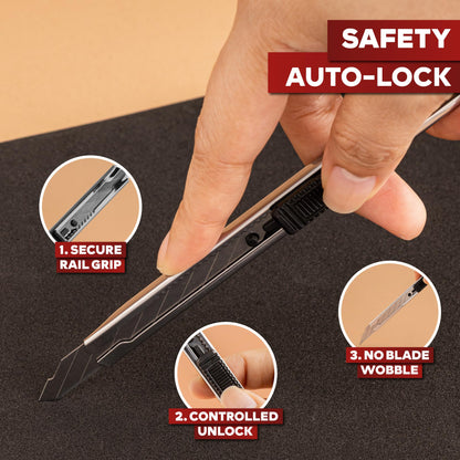 XFasten Snap Off Utility Knife Retractable 3-Pack 9mm Retractable Box Cutter Craft Knife with 30pcs 30 Degree Snap Off Blades Stainless Steel Craft Knives for Vinyl, Cardboard, Window Tint Cutter