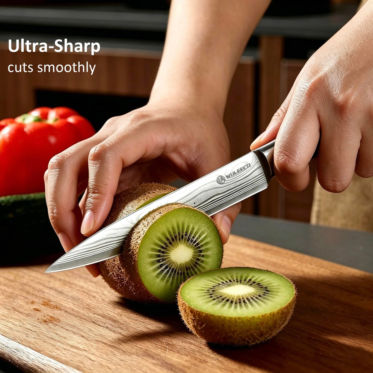 WULEECO Utility Knife, 5 Inch Chef Knife, Ultra Sharp Kitchen Knife with High Carbon Stainless Steel Blade, Multipurpose Kitchen Knife with Ergonomic Pakkawood Handle and Gift Box