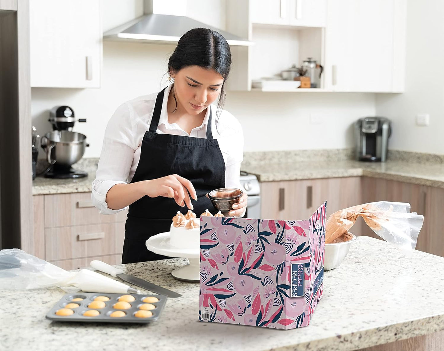 Better Kitchen Products Recipe Binder Set: Full Page 3 Ring Organizer with 50 Protectors & 12 Divider Tabs, Floral