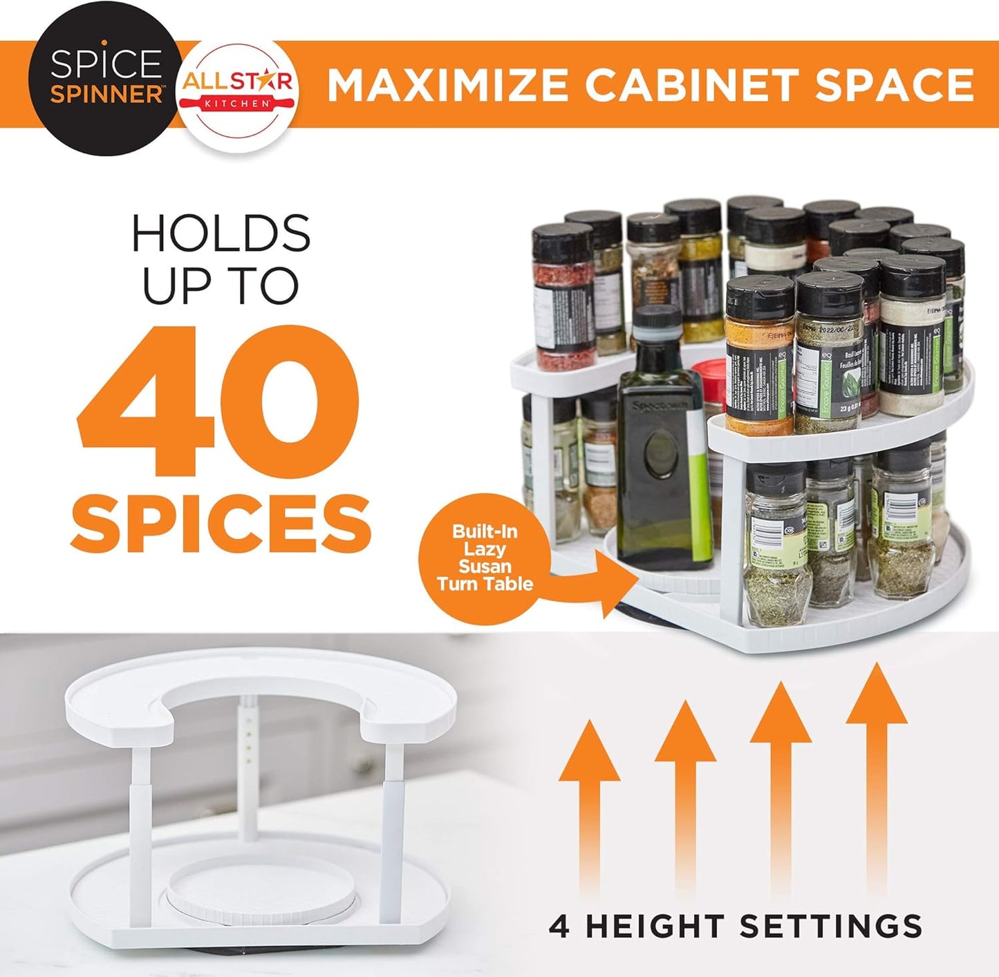 Allstar Innovations Spice Spinner Two-Tiered Spice Organizer & Holder That Saves Space, Keeps Everything Neat
