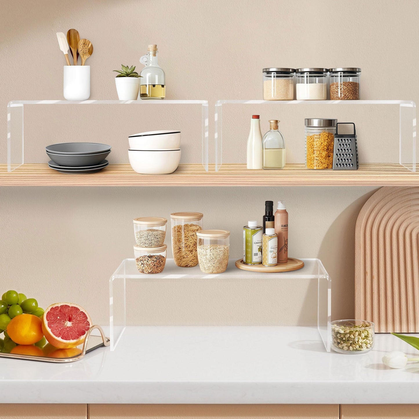 awagas 4 Pcs Large Clear Acrylic Risers, 13''x 4.5''x 6'' Thickened Rectangular Cupcake Holder Perfume Organizer Stand, Large Shelf Risers Desktop Display Stand for Cupcake,Collectibles,Organize,Decor