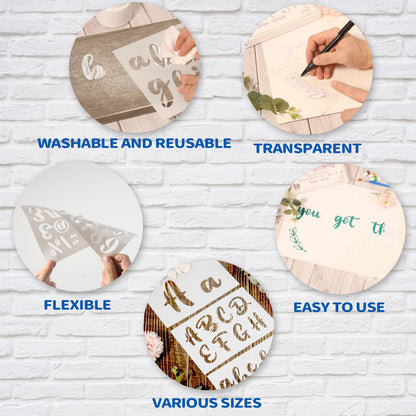 Patemby 50PCS Calligraphy Stencil Template Kit - 4 Inch and 2 Inch Letter Stencils and Numbers, Plastic Alphabet Stencils for Crafts Reusable for Arts Crafts Painting Wood