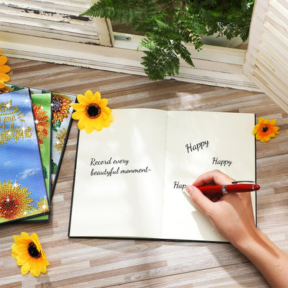 Ctosree 4 Pack Sunflower Diamond Painting Notebook, Spring Diamond Art Kits, DIY Diamond Journal,a5 Leather Arts and Crafts for Adults Diamond Sketchbook with Tools for Drawing