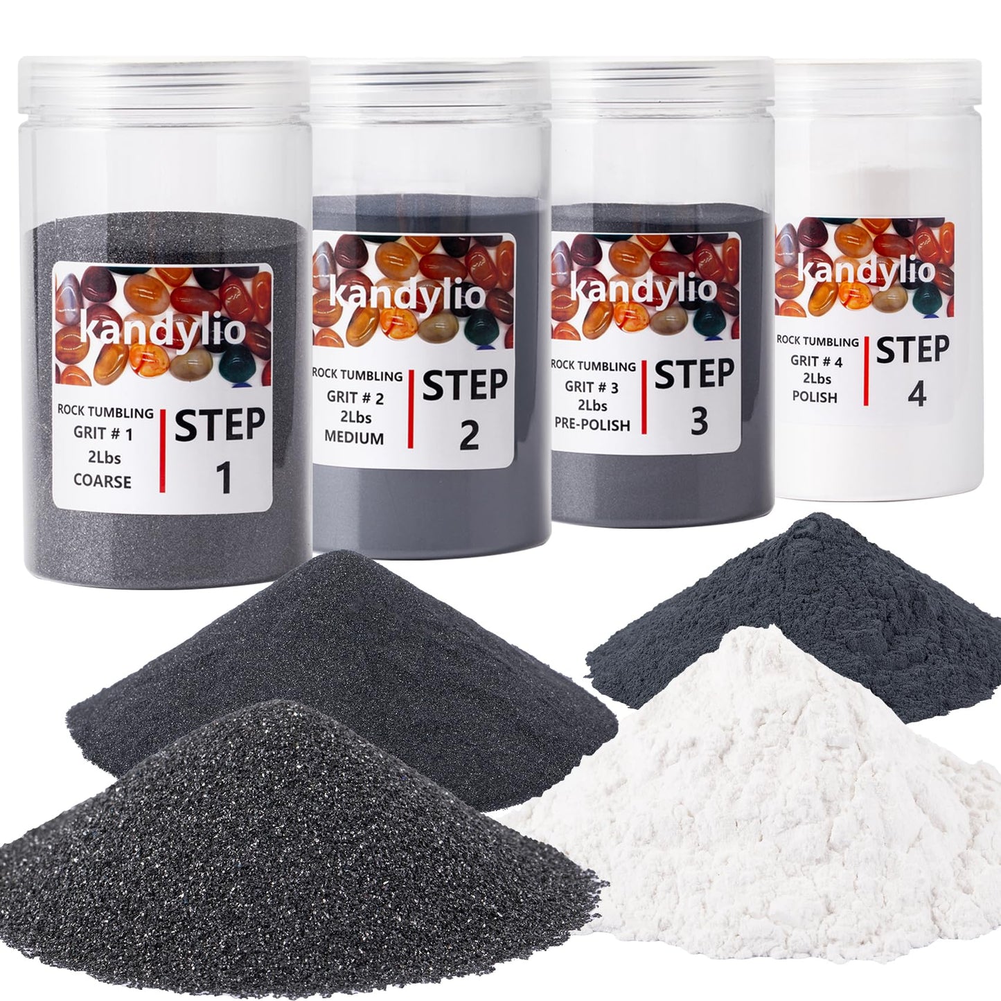 Kandylio 8 Lbs Rock Tumbler Grit Kit Polish Upto 60LBS Rocks Silicon Carbide & Aluminum Oxide Polishing and Tumbling Abrasive Media for Any Rock Tumbler Polisher