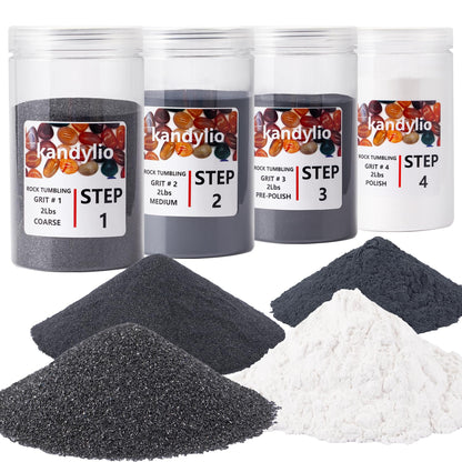 Kandylio 8 Lbs Rock Tumbler Grit Kit Polish Upto 60LBS Rocks Silicon Carbide & Aluminum Oxide Polishing and Tumbling Abrasive Media for Any Rock Tumbler Polisher