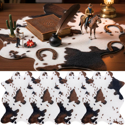 4 Pack Mini Soft Fur Faux Cowhide Rug 20x16 inch Rustic Chic Western Mat Cow Hide Rugs Carpet for Room Resting Area Table Centerpieces Cowboy Party Supplies Art Decor