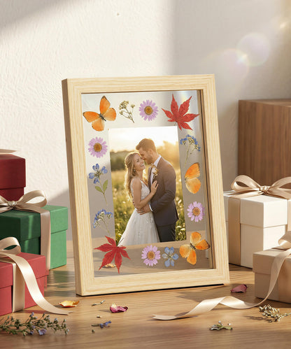 Sonefreiy Floating Picture Frames 8x10 Set of 2, Wooden Photo Frame Double Glass Pressed Flower Frames 5x7 Wall and Tabletop Display Gift for Family Friends Wedding