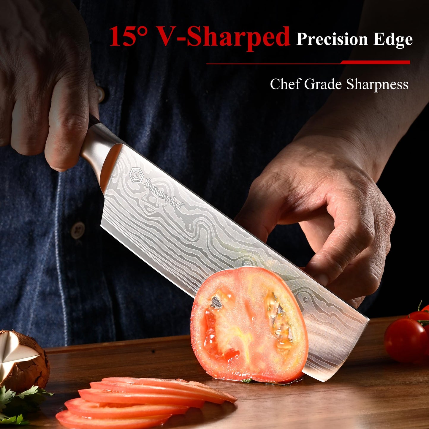Sunnecko Japanese Nakiri Knife 7 Inch - 15° Edge Carbon Steel Chef Knife Full Tang Forged Blade Vegetable Cleaver with Sheath, Kitchen Gift for Home Cooks & Pros, Father's Day Box