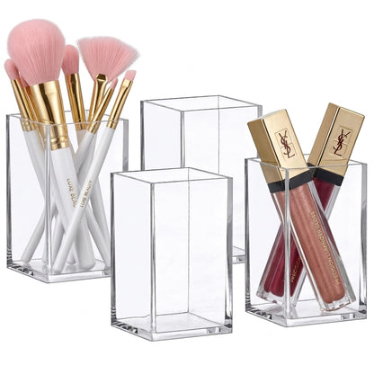 Amazing Abby - Penelope - 4-Pack Pen Holder, Acrylic Pen Holder, Clear Plastic Organizer for Office Supplies, Perfect Office Desktop Storage Solution for Pencils, Pens, Markers, Scissors, and More