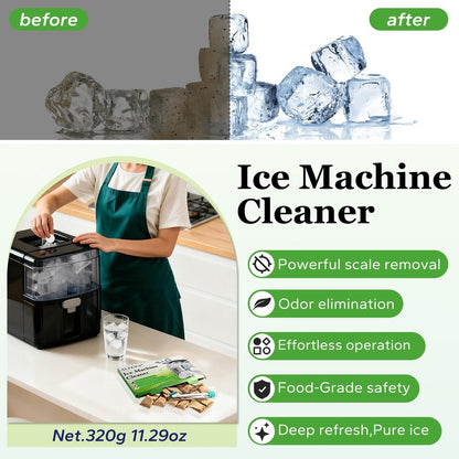 Ice Machine Cleaner and Descaler Kit- 32 Tablets with 2 Specialized cleaning brushes,ice maker cleaner Ideal for Frigidaire,Opal,GE Profile, Kitchenaid countertop units.Removes Lime Scale,Calcium.