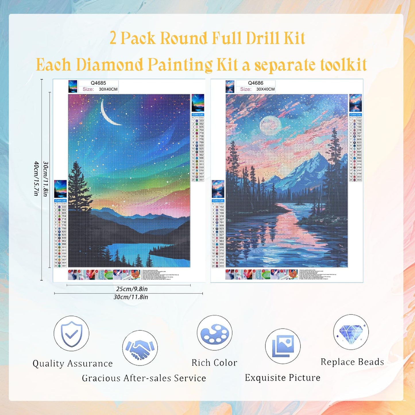 EWJRNSF 5D Diamond Painting Kits for Adults Beginners, Diamond Arts Kits Diamond Art Sets,Gem Painting Arts & Crafts Home Wall Decoration 11.8x15.7 Inches 2 Pack Moonlight