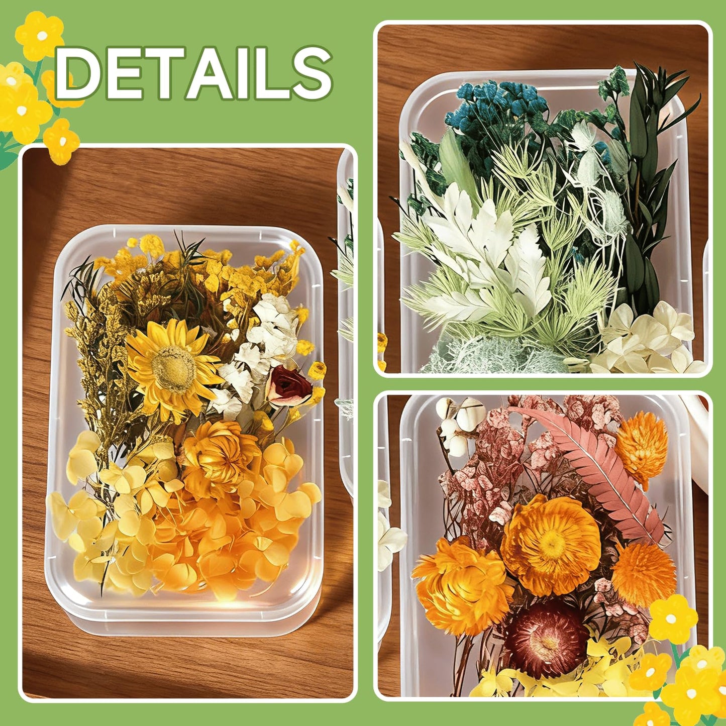 QinXunTa 2PCS Dried Flowers Kit, Natural Dried Flowers Kit for DIY Crafts, Scrapbook, Card Making (Style18_24_27)
