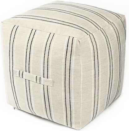 18"x18"x18", AELS Unstuffed Farmhouse Pouf Cover for Living Room, Boho Storage Bean Bag Cubes, Beige with Black Stitch