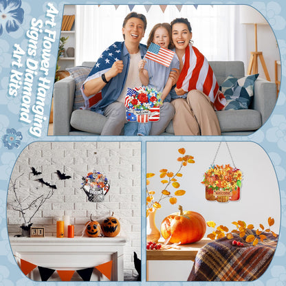 Chitidr 6 Pcs Seasonal Diamond Art Kits Diamond Art Flower Hanging Signs Diamond Art Kits for Adults Diamond Art Ornaments Winter Christmas Diamond Kits for Summer Fall Wall Door Decoration