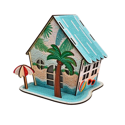 3D Diamond Painting Cabin Kit – DIY Full Drill Miniature House Craft with Rhinestones, Decorative Building Set for Adults & Teens (Beach House Cabin)