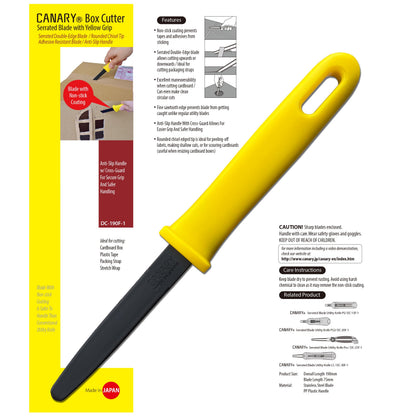 CANARY Cardboard Cutter with Non-Stick Coated Blade - 7.5" Box Cutter Utility Knife for Breaking Down Boxes & Opening Packages - Made in Japan, Yellow (2-Pack)