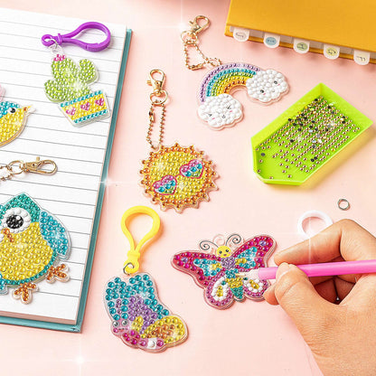 FFNIU Diamond Art for Kids, 15 Pack Diamond Art Painting Keychains, DIY Gem 5D Painting Arts and Crafts for Boys Girls Ages 6-8-12 (Garden Animals)