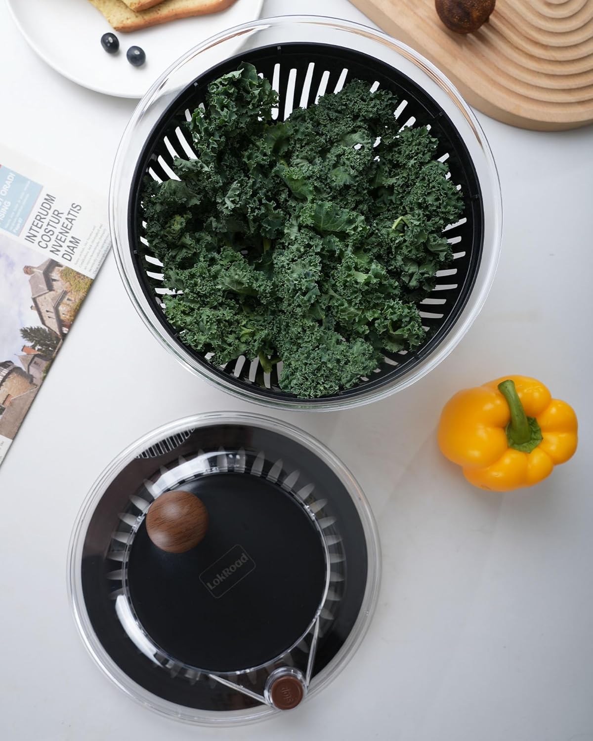 5.3 Salad Spinner, Qt Large Lettuce & Vegetable Cleaner with Non-Slip Bottom, Quick Stop Button, Dishwasher Safe Fruit