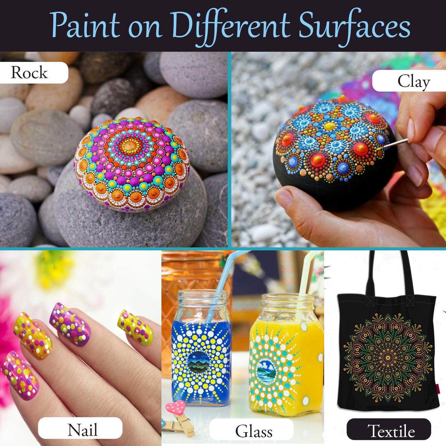 Mandala Dotting Tools Kit with Acrylic Paints and Reusable Stencils - Dot Art Set for Rock Painting, DIY Craft Project, Home Decor Drawing Activity