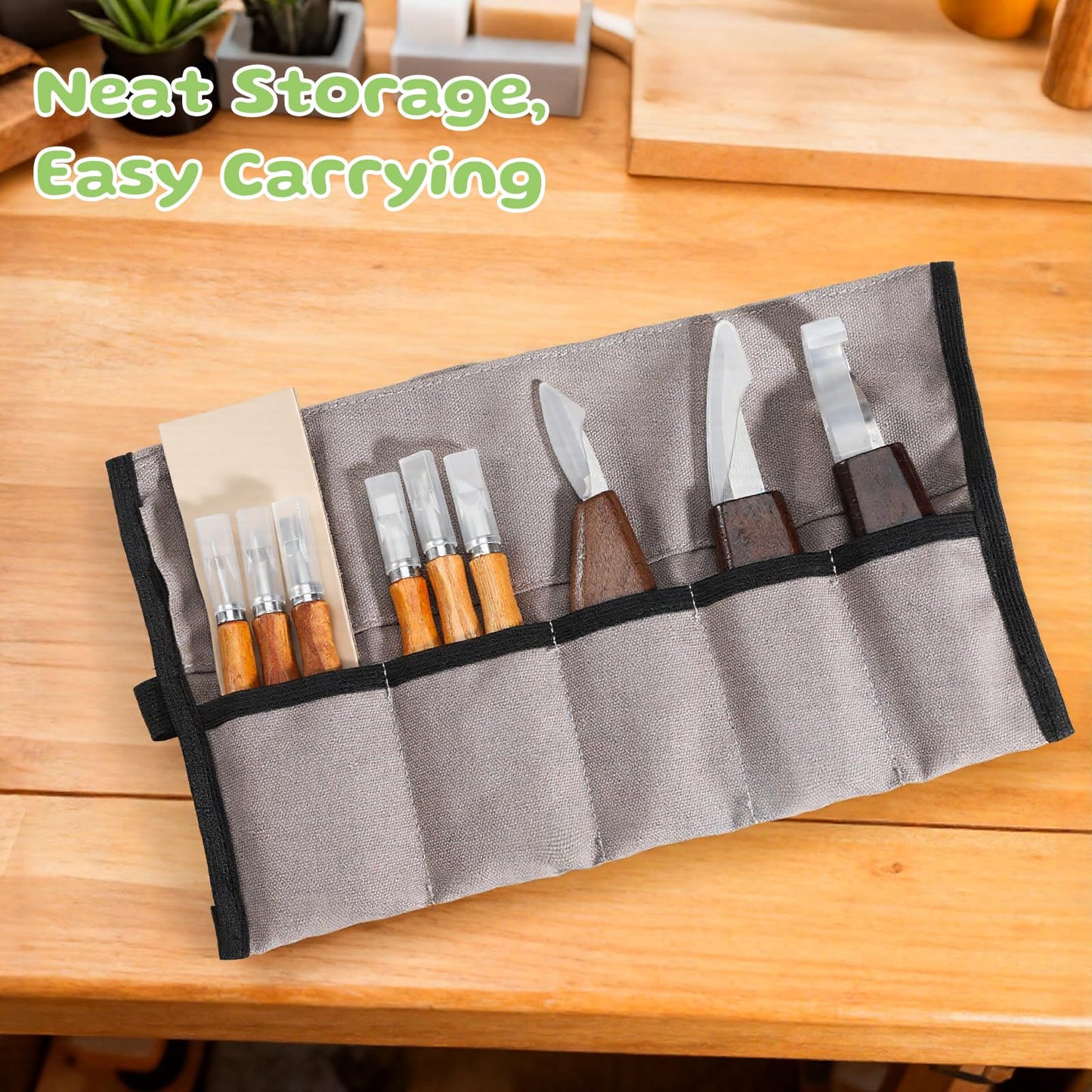 Housolution Wood Carving Kit with Carrying Bag, 29PCS Wood Carving Tools Whittling Kit Includes Carving Knives Carving Chisels Basswood Blocks Gloves, Woodworking Tools for Beginners DIY Hobbies, Gray