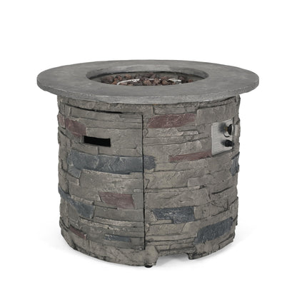 YOPTO Outdoor 32" Round Propane Fire Pit Table,40,000 BTU,MgO Stone Finish with Lightweight Concrete and Natural Stone Finish,Patio Heater for Garden Backyard Deck,Rain Cover,Stone Gray
