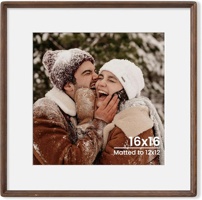 16x16 12x12 Axeman Natural Solid Oak Wood Picture Frame with Mat, Premium Rustic Wooden Photo Frames with Tempered