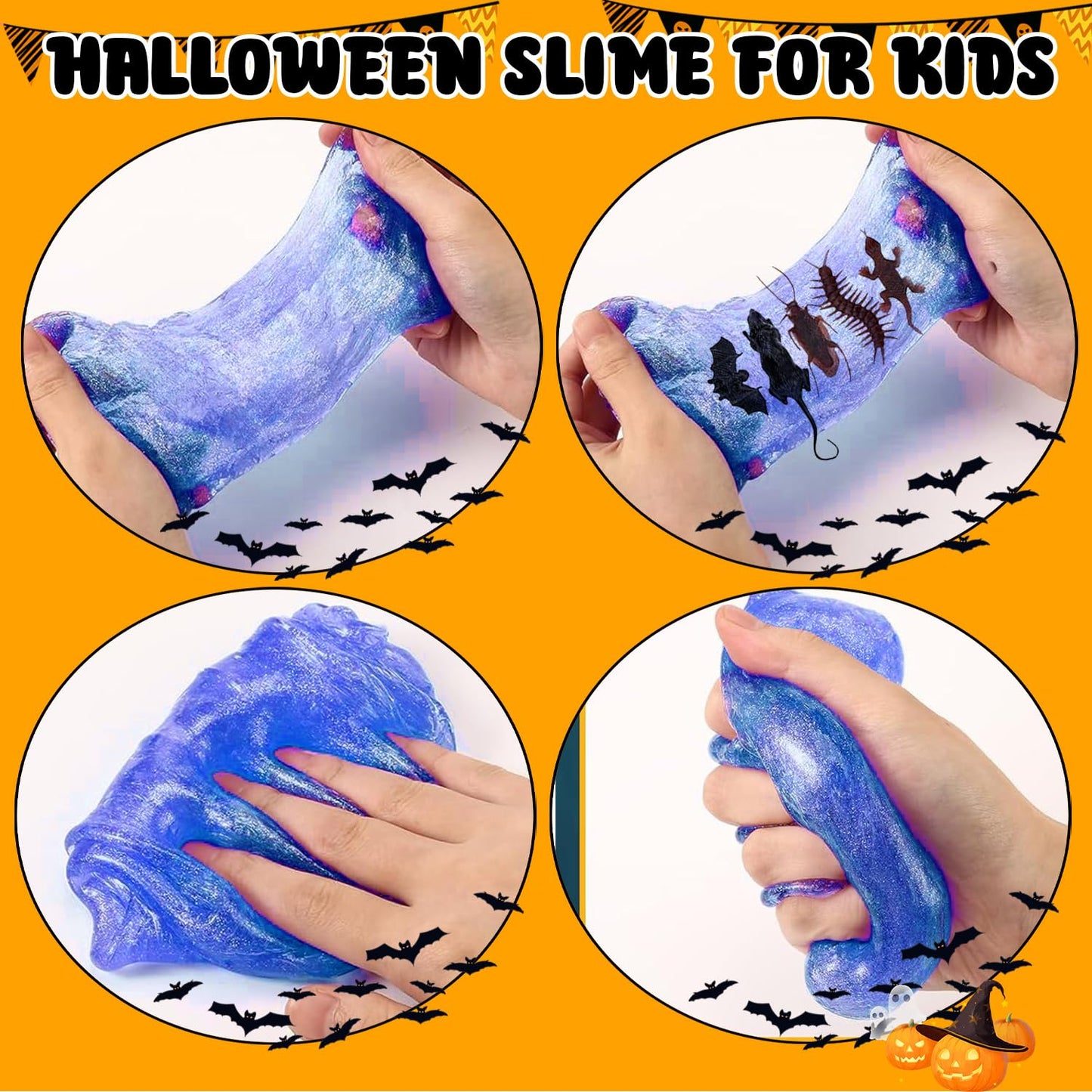 NAISEN 194PCS Halloween Party Favors For Kids, Witch Hat Shaped Halloween Goodie Bag Stuffers 18 Pack With Fun Slime Halloween Toys Bulk, Non Candy Treats for Kids Classroom Prizes