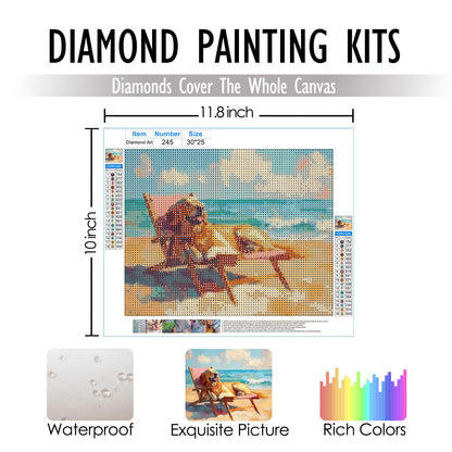 RLTXBUK Coastal Beach Golden Retriever Diamond Art Kits, Gifts for Golden Retriever Lovers, Whimsical Dog Gem Diamond Painting Art Kits for Adults Kids Beginners, Beach House Decor 9.8x11.8 Inch