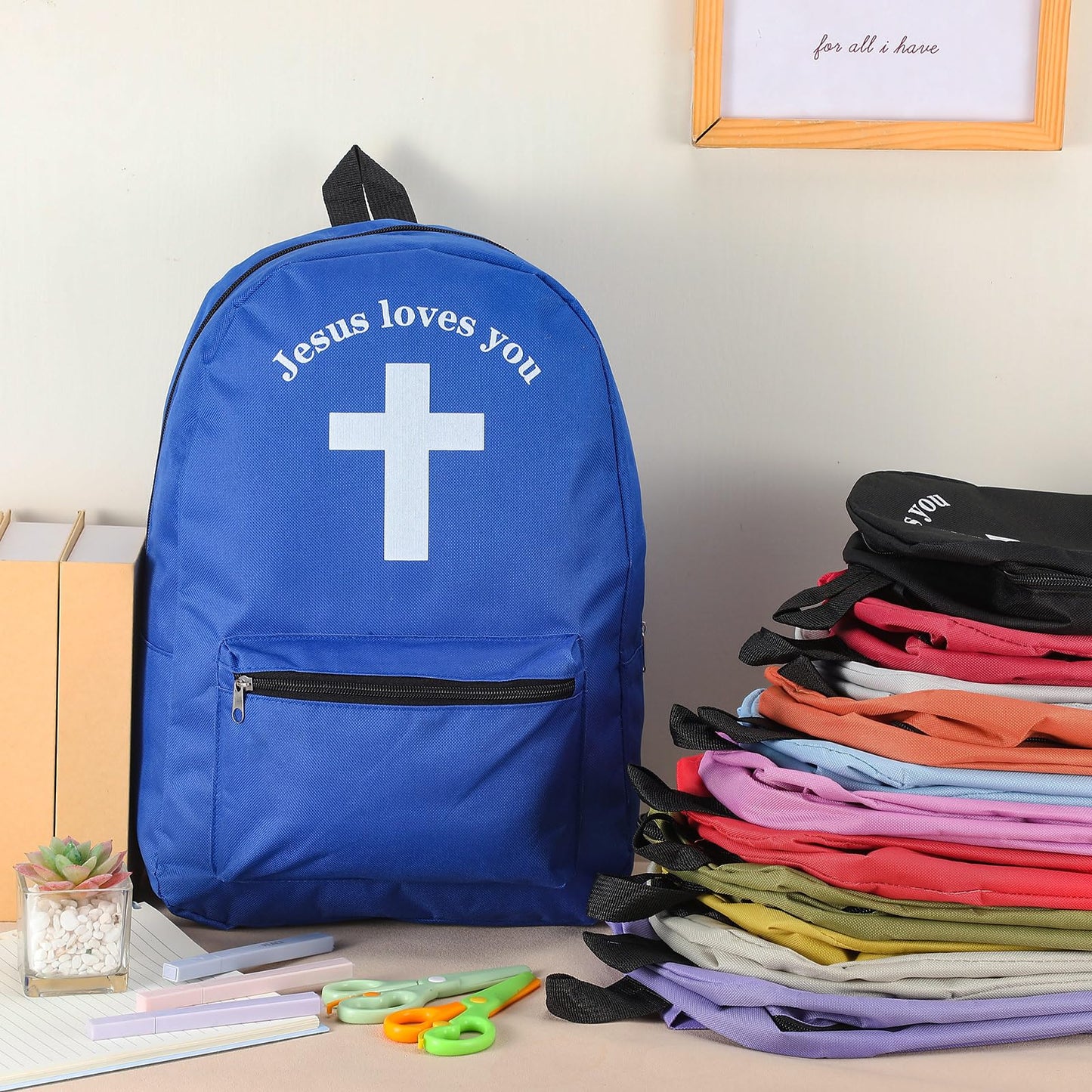Amylove 12 Pcs Kids Christian Backpacks Bulk- 17'' Religious Jesus Loves You Cross Backpack for Christmas Church Gifts(Multicolor)