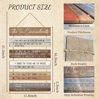 The Ten Commandments Christian Home Wall Decor Art, Wooden Hanging Bible Verse for Home, Bedroom, Living Room, Church, Farmhouse, Garden, Office (Retro)