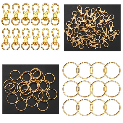 Anezus 100Pcs Craft Tassel Set - 50 Tassels, 25 Lobster Clasp Keychains, 25 Rings for Acrylic Keychains, Gold