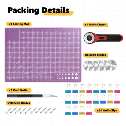 Mandala Crafts Self-Healing Cutting Mat Set – 9" x 12" A4 Purple Pink Double-Sided 5-Ply Mat with Fabric Cutter, Quilt Ruler & Craft Knife for Sewing, Quilting, Leather & Scrapbooking