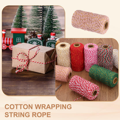 PATIKIL 2mm x 109 Yard Cotton Butcher Twine, 2 Roll Cotton Bakers Twine String Rope Cord for Gift Wrapping Arts Crafts Party Decorations Gardening, Golden Pink