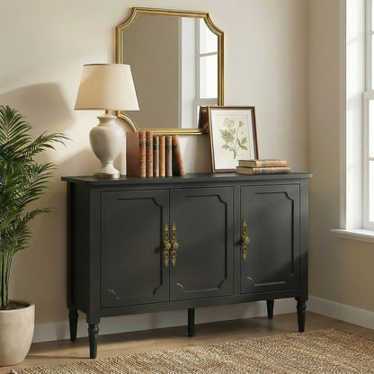 RoyalCraft Buffet Cabinet with 3 Doors, Mid-Century Modern Sideboard with Storage, Painted Wood Coffee Bar Table with Adjustable Shelves, Credenza Cabinets for Kitchen, Living Room, Dining Room, Black