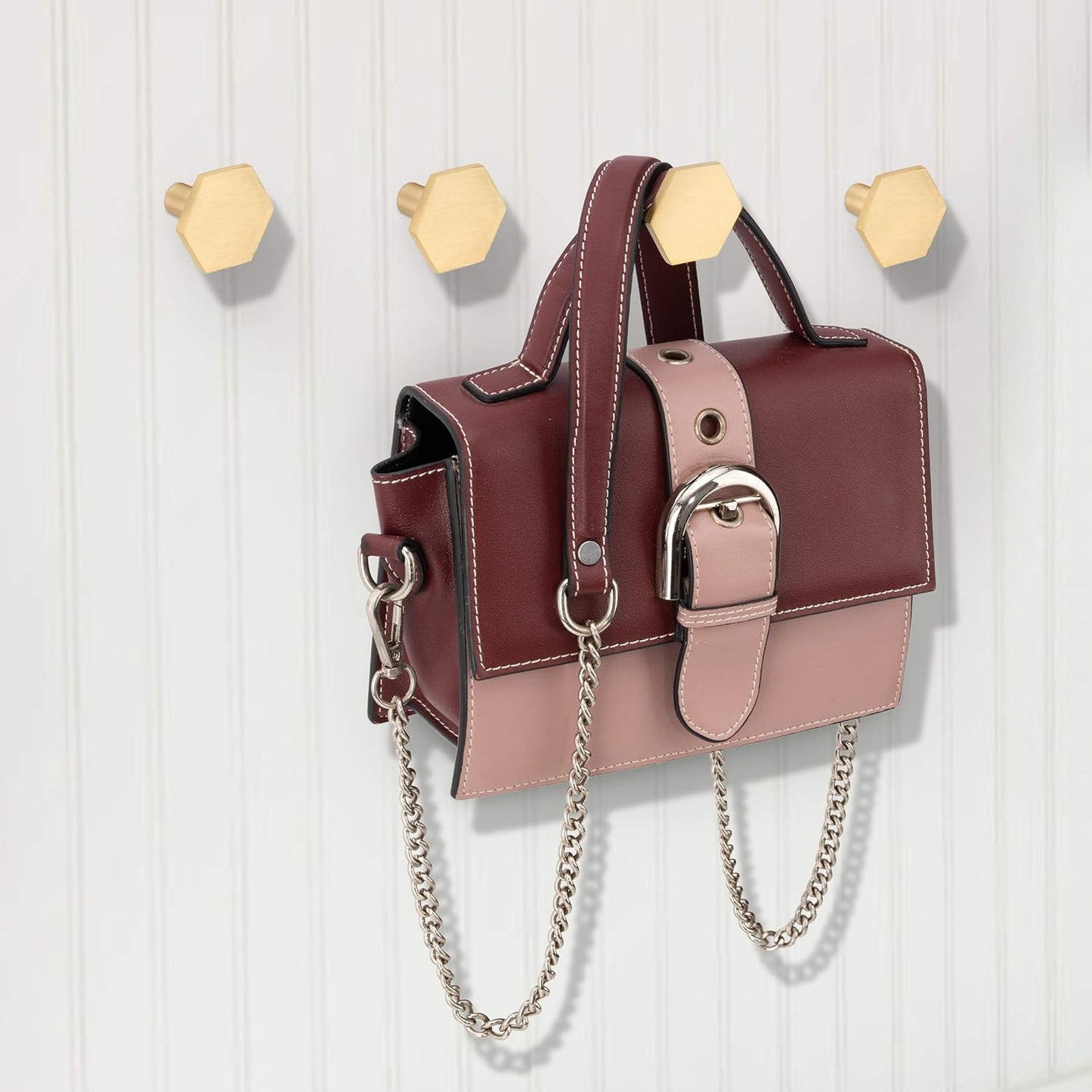 Modern Wall Hooks Made from Solid Brass, Ideal for Coats, Bags, Pack of 4 Decorative Coat Hooks (Hexagon)