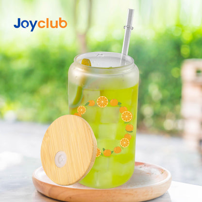 Joyclub 8 Pack Sublimation Blanks Glass Cups with Bamboo Lids and Straws 16 OZ Frosted Glass Beer Cans Mason Jar for Iced Coffee Juice Soda Drinks DIY Gifts