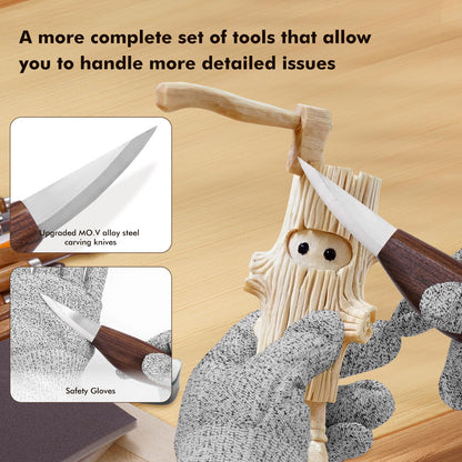 Wood Carving Kit Deluxe, 35-in-1 Whittling Kit for Beginners, With 8PCS Whittling Knives & 12PCS Detail Wood Carving Knives, Black Walnut Wood Handle, Wood Carving Kit for Beginners and Enthusiasts