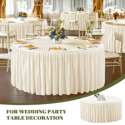 Wish Care 2 Packs 6FT Round Tablecloth 72Inch, Ivory Stretchy Fitted Table Cloths, Wrinkle Resistant Polyester Table Cover with Pleated Ruffle Skirt for Party, Wedding and Banquet Decoration