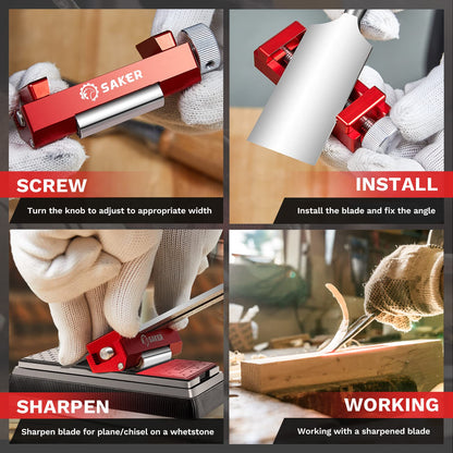 Saker Chisel Sharpening Jig,Wood Honing Guide with Whetstone - Red Off-Center Upgraded Honing Tool and Diamond Sharpening Stone Set Kit for Knife, Short Chisels and Planes