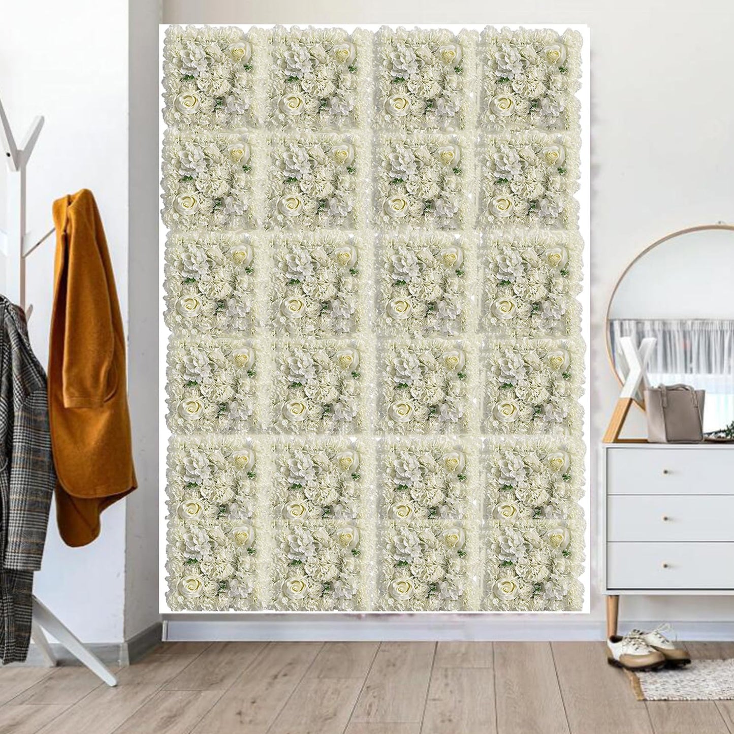 JIIPOREGJ Flower Wall Panel,Artificial Flower Wall Panels Silk Rose Panels for Wedding Party Wall Backdrop Decoration,White,12pcs