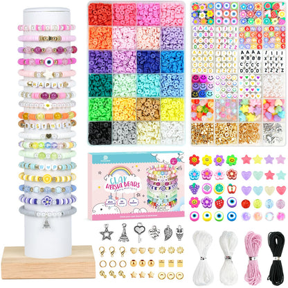 Dowsabel Clay Beads 7500 Pcs Friendship Bracelet Making Kit,2 Boxes 24 Colors Polymer Heishi Beads with Letter Beads for Jewelry Making, DIY Arts and Crafts Gifts Toys for Girls Age 4+