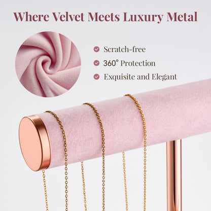 bussdis 3 Tier Bracelet Holder Display - Detachable T Bar Pink Velvet Bracelet Holder, Jewelry Holder Organizer for Bracelet, Necklace, Earrings, Rings