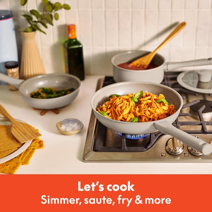bella 7 Piece Cookware Set with EverGood™ Ceramic Nonstick Coating, Dishwasher Safe Oven Safe, All Stovetops Compatible, Glass Lids with Silicone Rims, Cool Touch Handles, Oatmilk