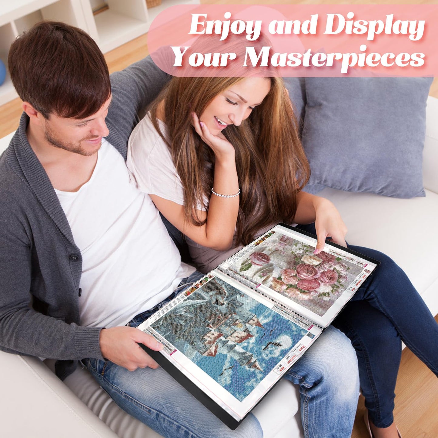 ZYNERY 2 Pack A3 Diamond Painting Storage Book, 60 Pages Art Portfolio Diamond Art Storage Large Folder - Suitable for 12x16 inch Diamond Painting (Pink + Black)